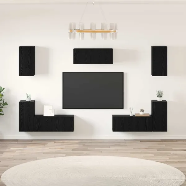 Ensemble meuble TV 7 pcs Chêne noir Bois d'ingénierie