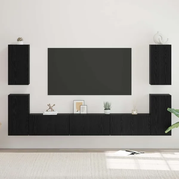 Ensemble meuble TV Montage mural Chêne noir Bois d'ingénierie