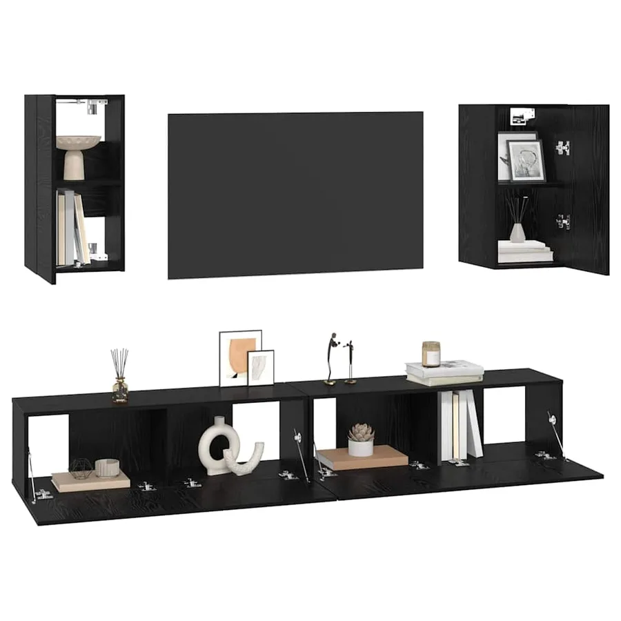 Meuble TV mural 3 pcs 100 x 30 x 30 cm Chêne noir - 3