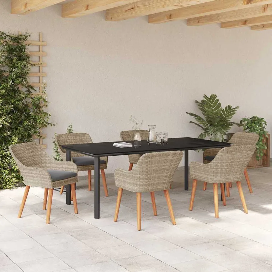 Ensemble de salle à manger pour jardin 7 pcs Gris clair - 4