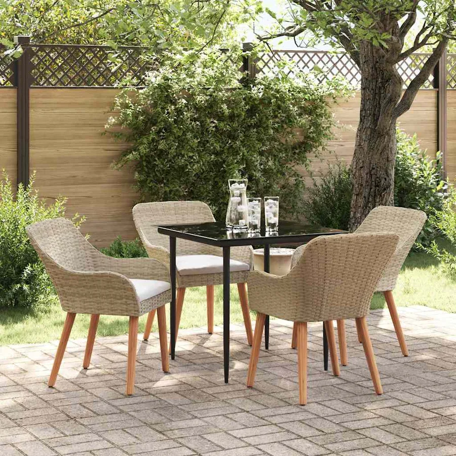 Ensemble de salle à manger pour jardin 5 pcs Beige polyrotin - 4