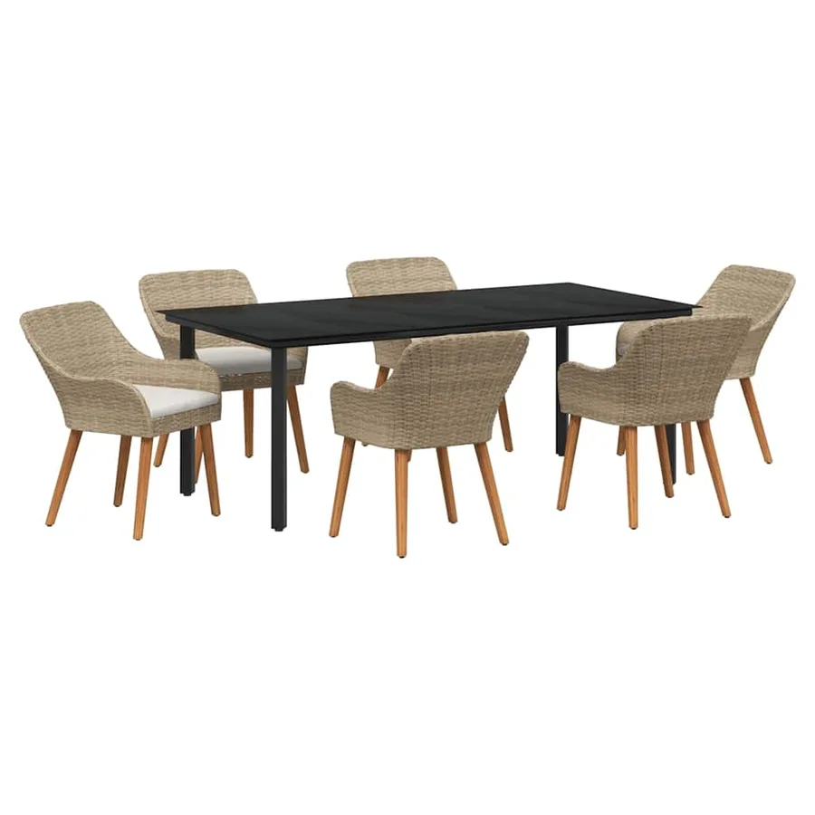 Ensemble de salle à manger pour jardin 7 pcs Beige polyrotin - 2