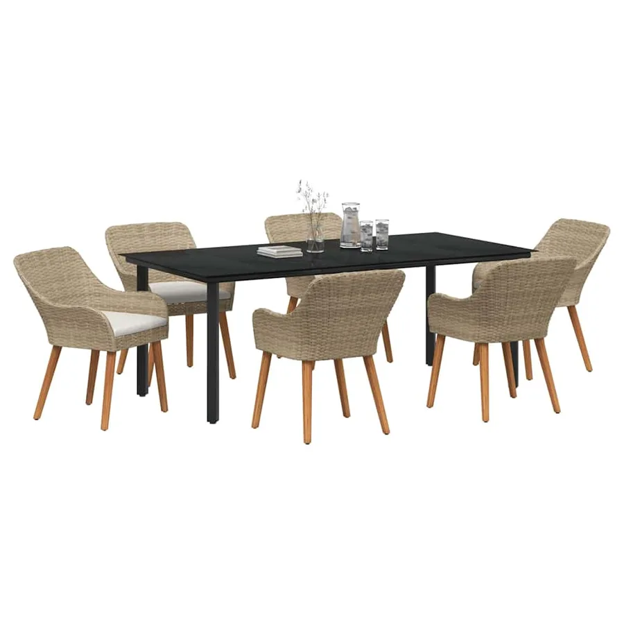 Ensemble de salle à manger pour jardin 7 pcs Beige polyrotin - 3