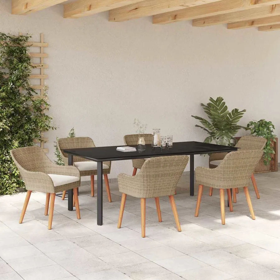 Ensemble de salle à manger pour jardin 7 pcs Beige polyrotin - 4