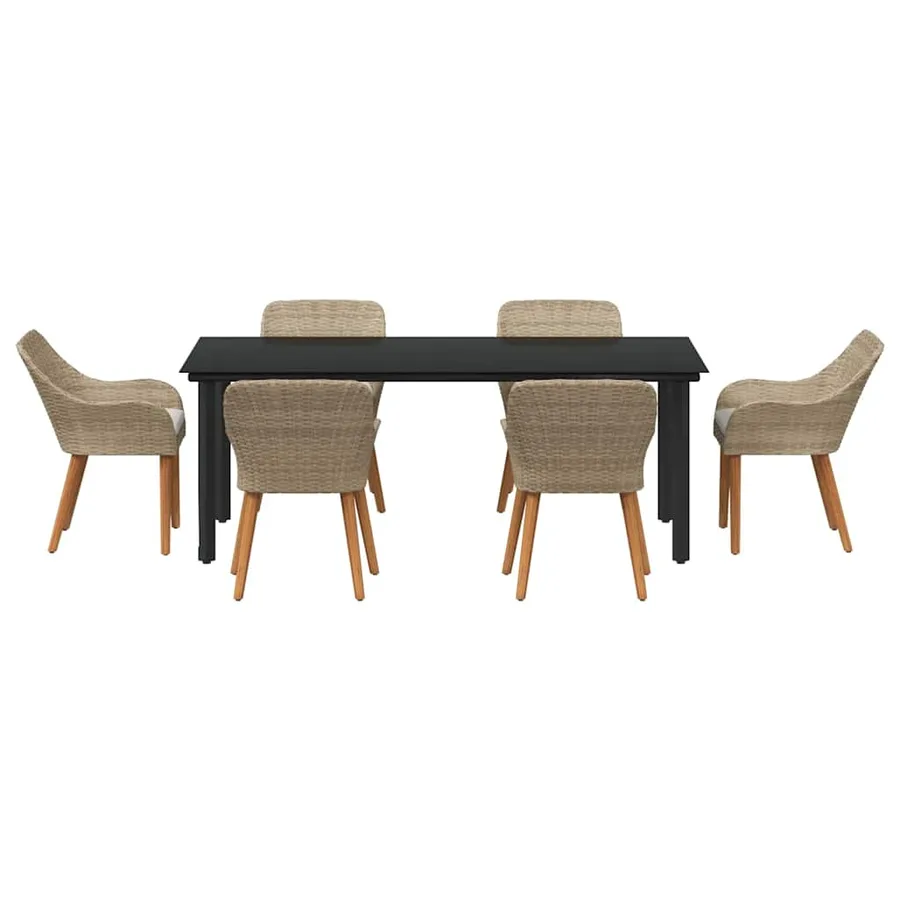Ensemble de salle à manger pour jardin 7 pcs Beige polyrotin - 7