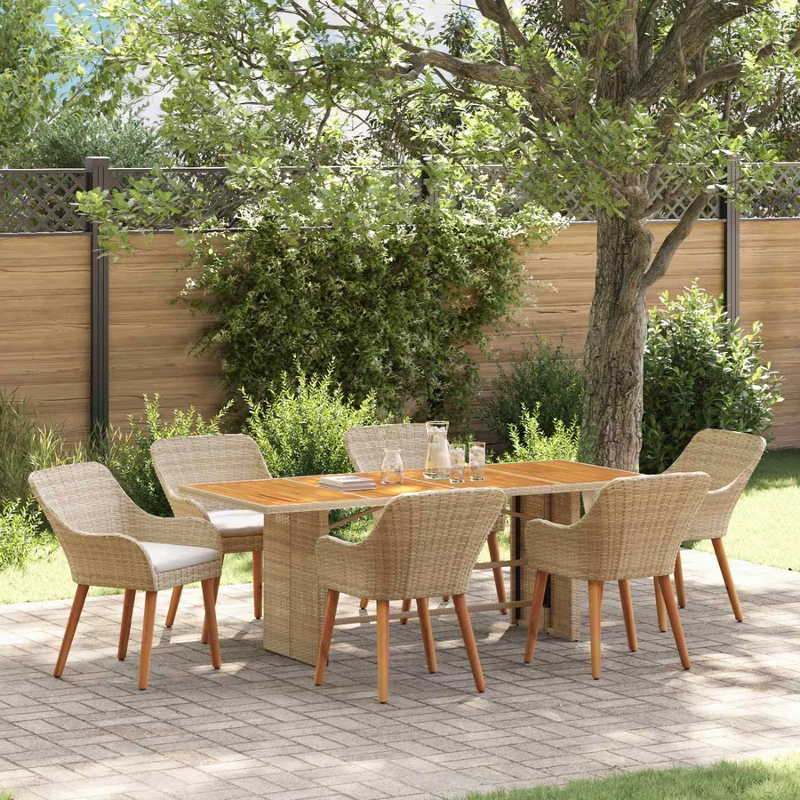 Ensemble de salle à manger pour jardin 7 pcs Beige polyrotin