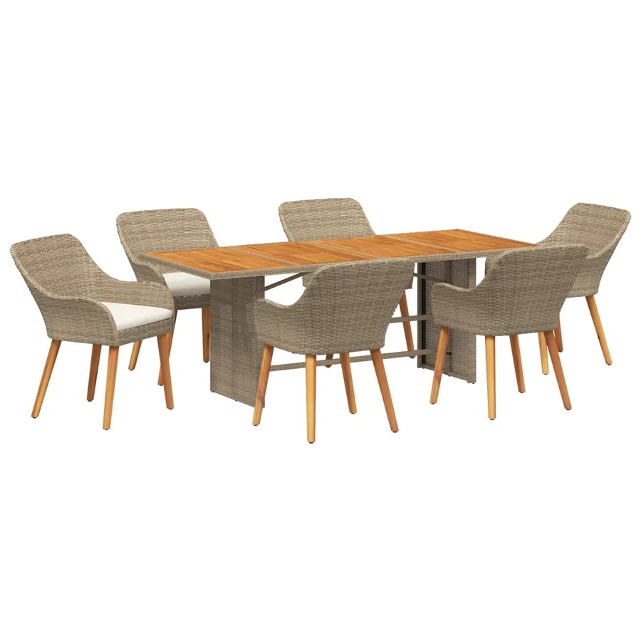 Ensemble de salle à manger pour jardin 7 pcs Beige polyrotin - 2