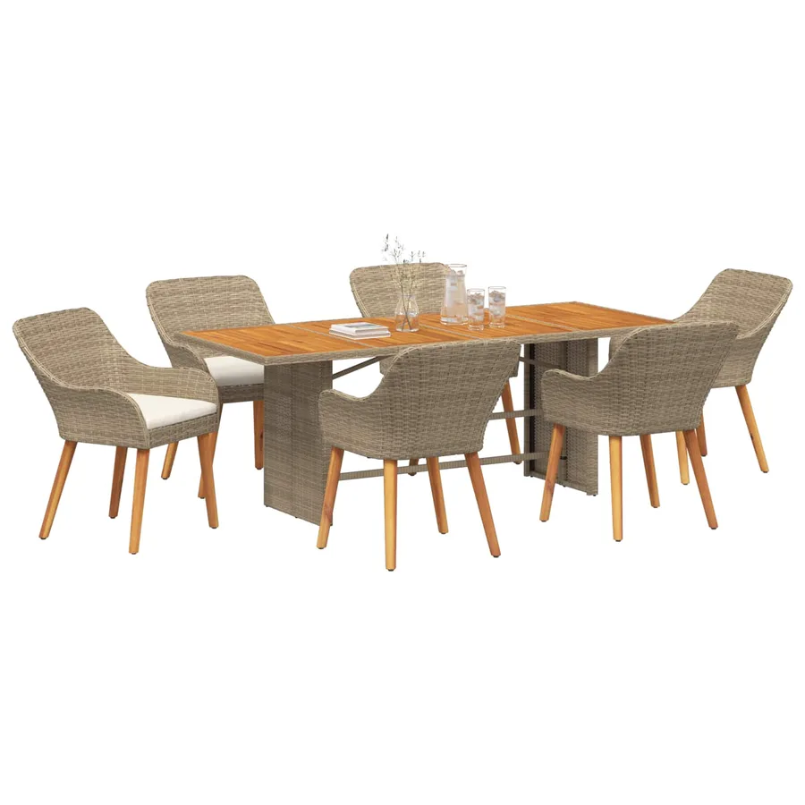 Ensemble de salle à manger pour jardin 7 pcs Beige polyrotin - 3