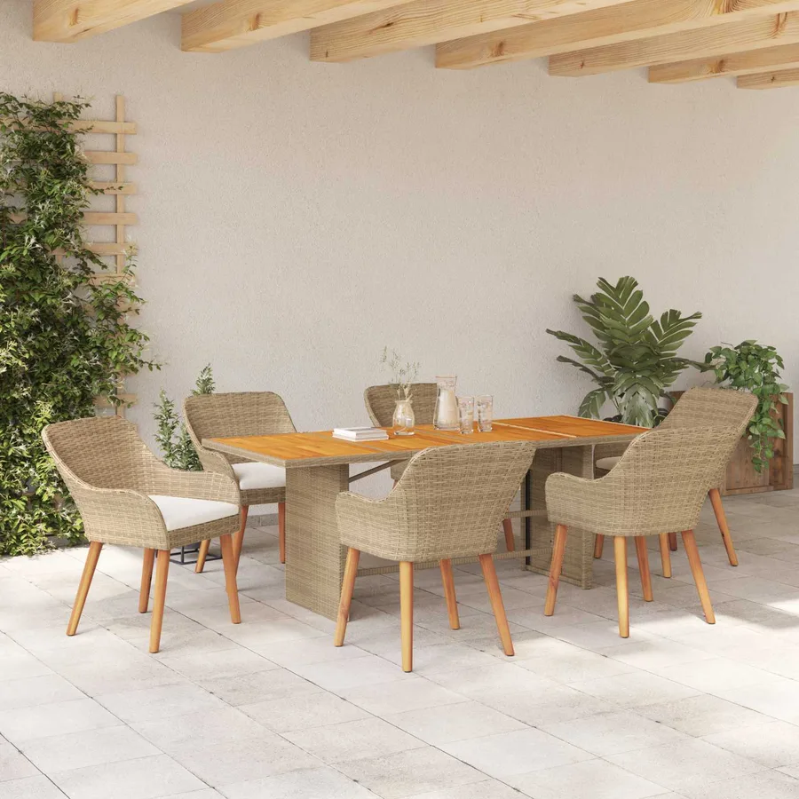 Ensemble de salle à manger pour jardin 7 pcs Beige polyrotin - 4