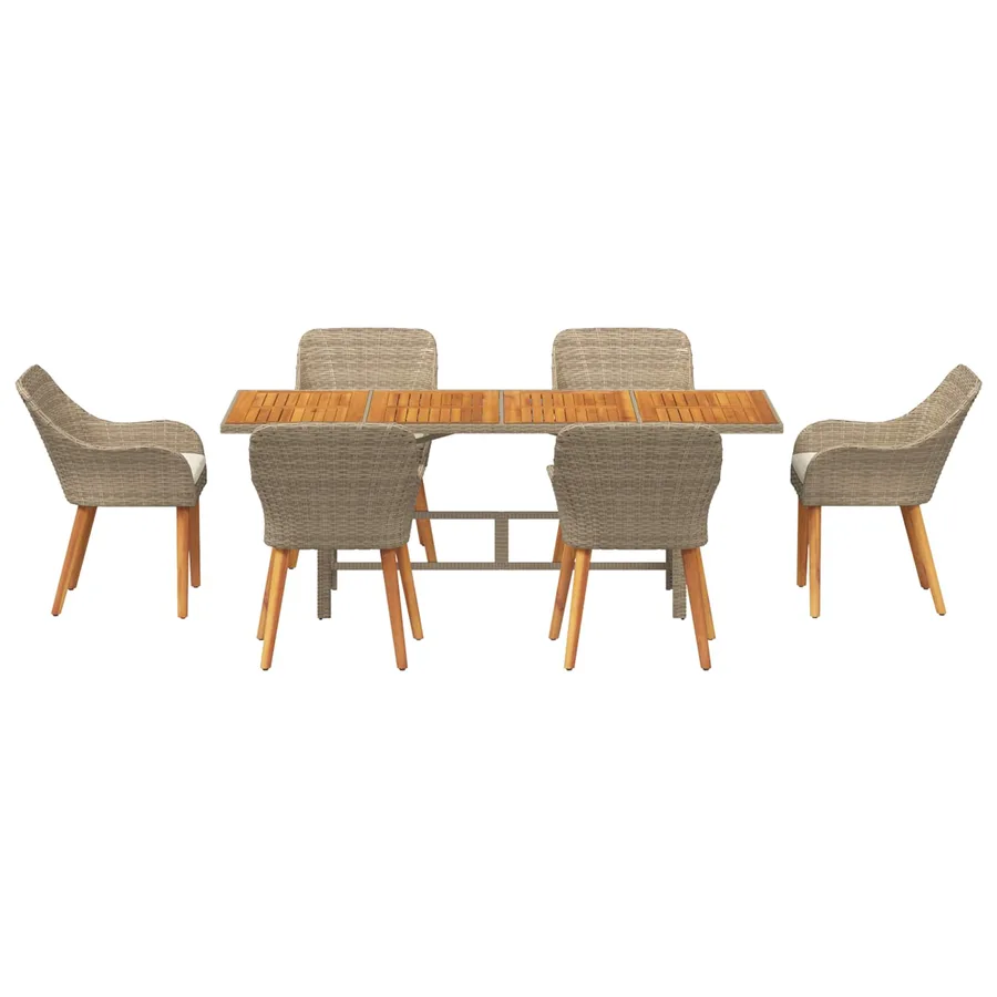 Ensemble de salle à manger pour jardin 7 pcs Beige polyrotin - 7