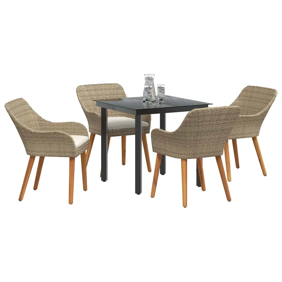 Ensemble de salle à manger pour jardin 5 pcs Beige polyrotin - 3