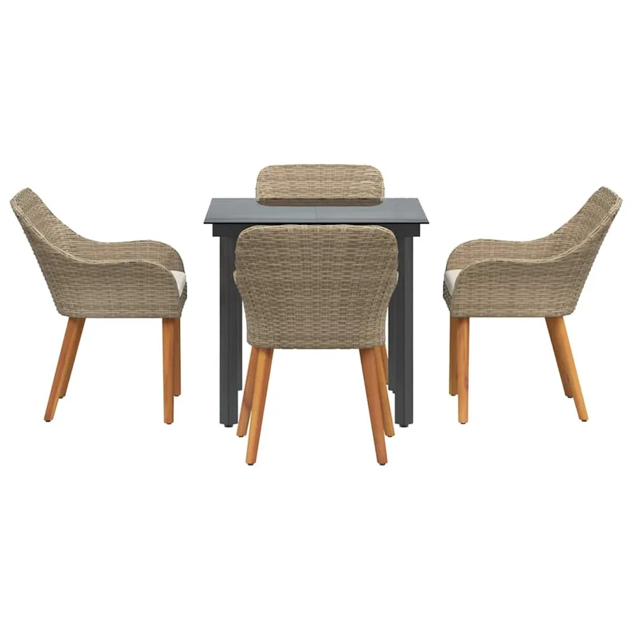 Ensemble de salle à manger pour jardin 5 pcs Beige polyrotin - 7