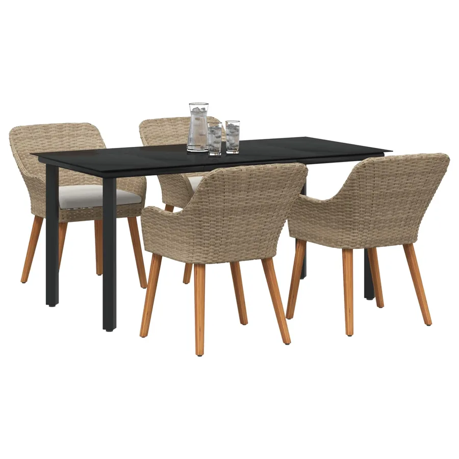 Ensemble de salle à manger pour jardin 5 pcs Beige polyrotin - 2
