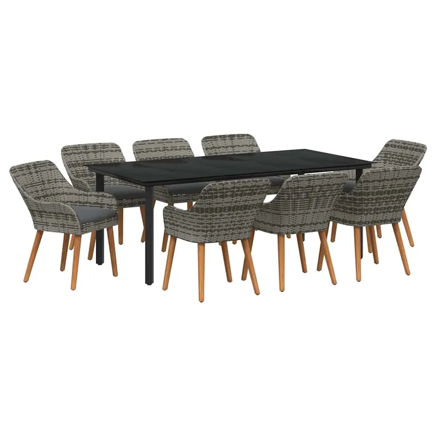 Ensemble de salle à manger pour jardin 9 pcs Gris polyrotin - 2