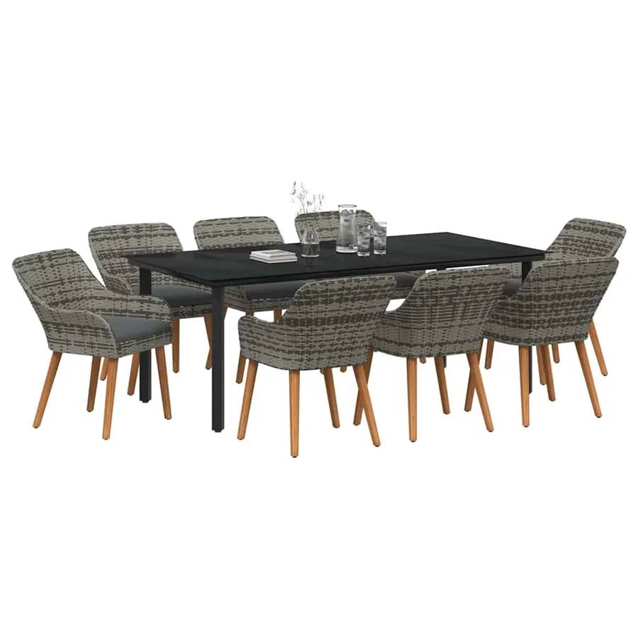 Ensemble de salle à manger pour jardin 9 pcs Gris polyrotin - 3