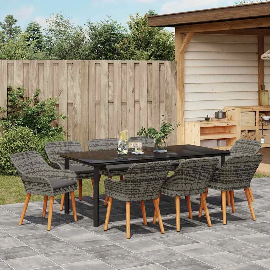 Ensemble de salle à manger pour jardin 9 pcs Gris polyrotin - 4