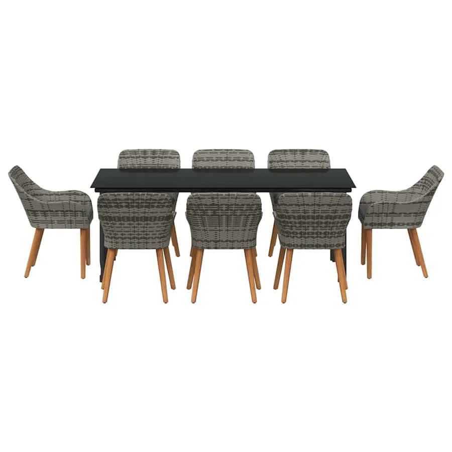 Ensemble de salle à manger pour jardin 9 pcs Gris polyrotin - 7