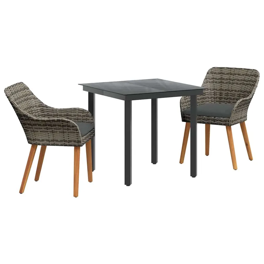 Ensemble de salle à manger pour jardin 3 pcs Gris polyrotin - 2