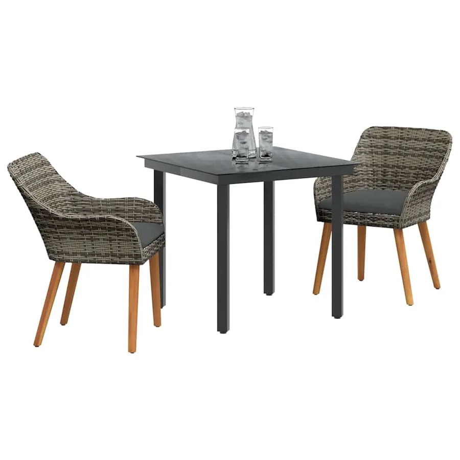 Ensemble de salle à manger pour jardin 3 pcs Gris polyrotin - 3