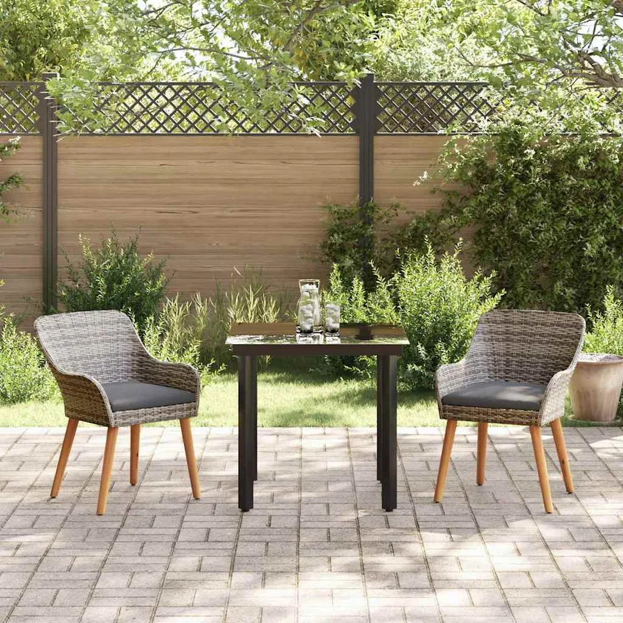 Ensemble de salle à manger pour jardin 3 pcs Gris polyrotin - 4