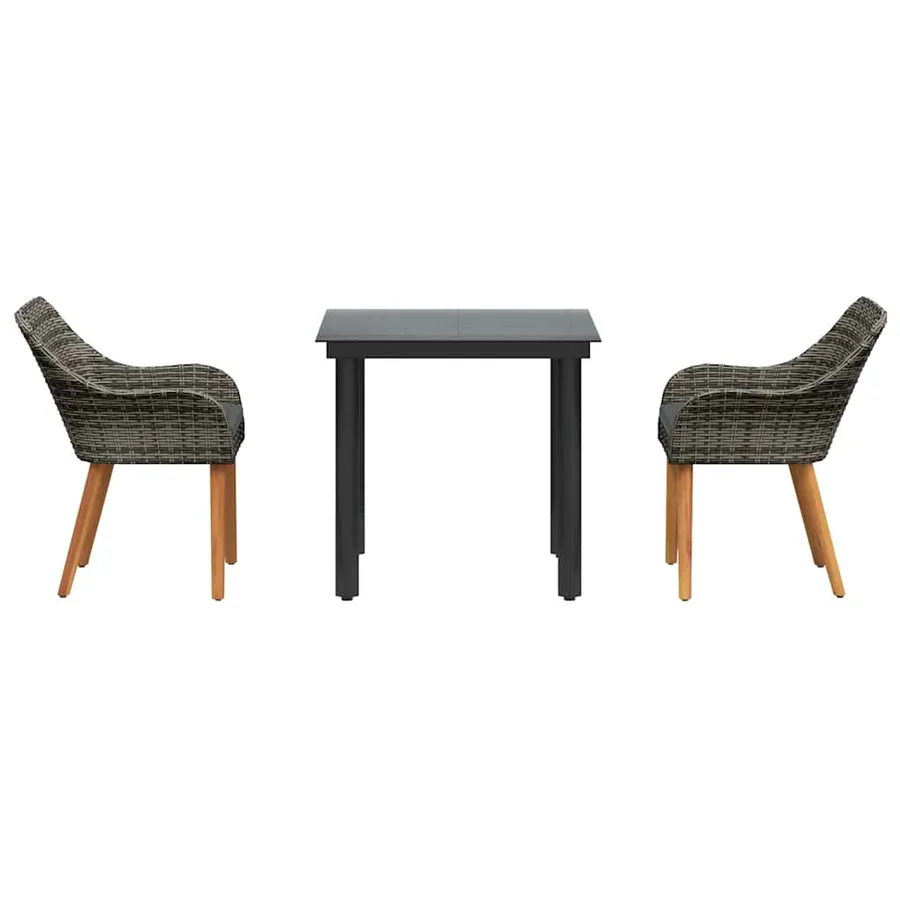 Ensemble de salle à manger pour jardin 3 pcs Gris polyrotin - 7