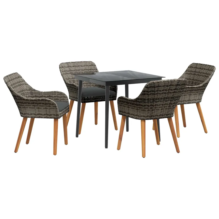 Ensemble de salle à manger pour jardin 5 pcs Gris polyrotin - 2