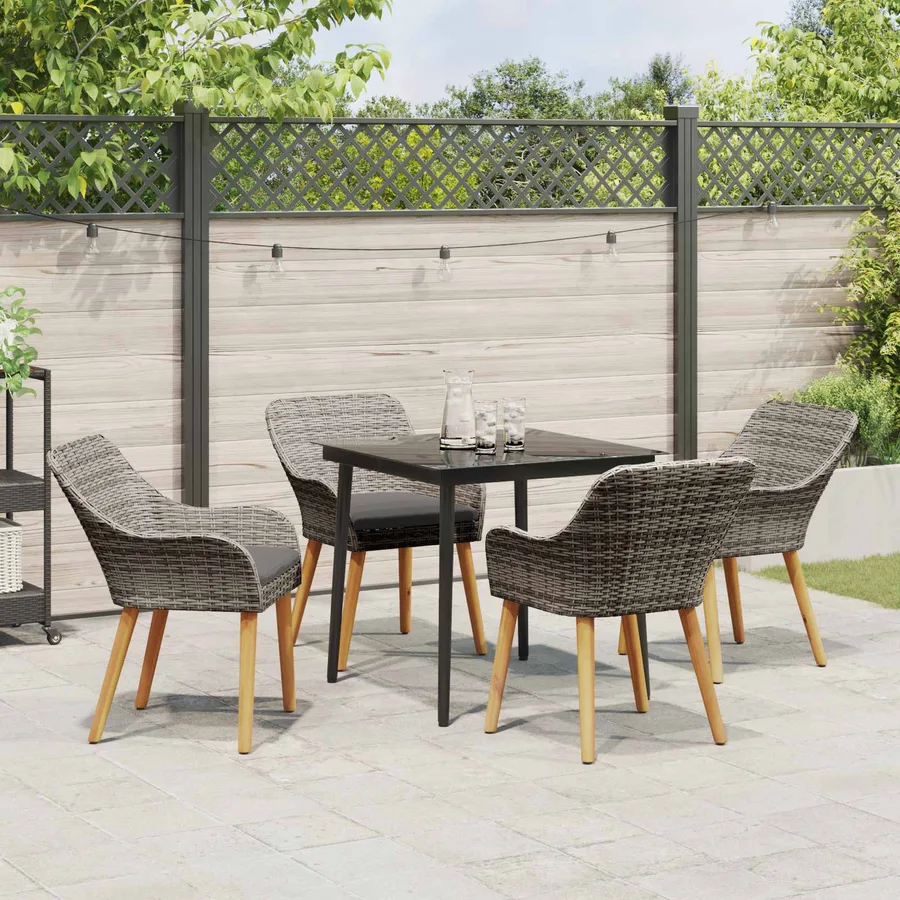 Ensemble de salle à manger pour jardin 5 pcs Gris polyrotin - 4