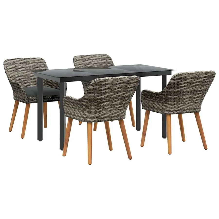 Ensemble de salle à manger pour jardin 5 pcs Gris polyrotin - 2