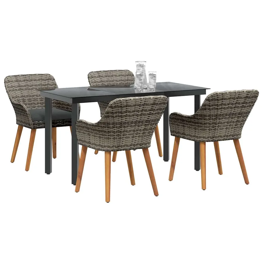 Ensemble de salle à manger pour jardin 5 pcs Gris polyrotin - 3