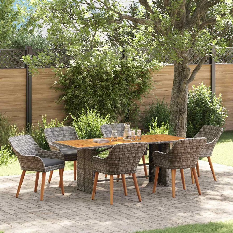 Ensemble de salle à manger pour jardin 7 pcs Gris polyrotin
