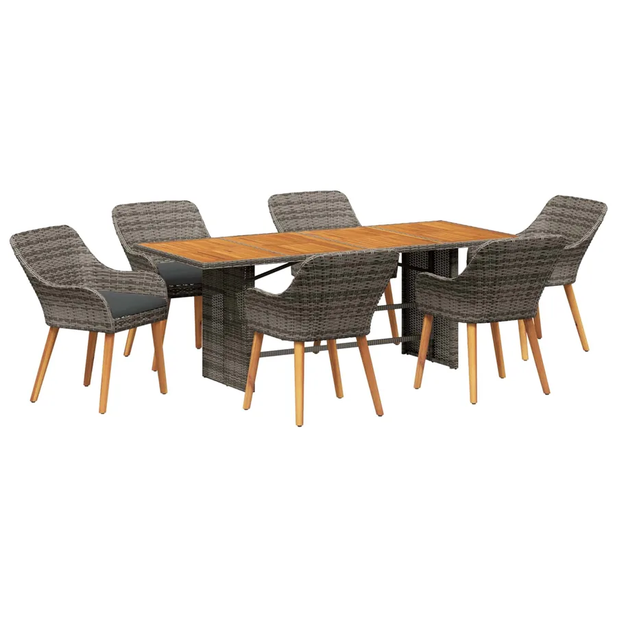 Ensemble de salle à manger pour jardin 7 pcs Gris polyrotin - 2