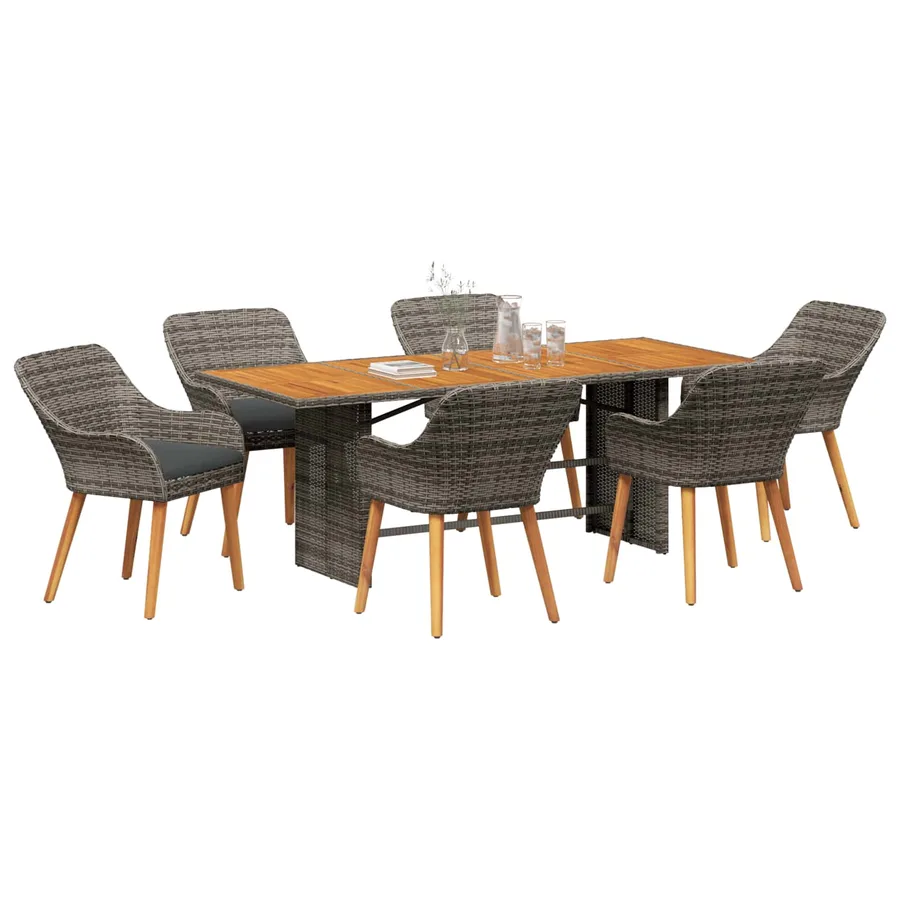 Ensemble de salle à manger pour jardin 7 pcs Gris polyrotin - 3
