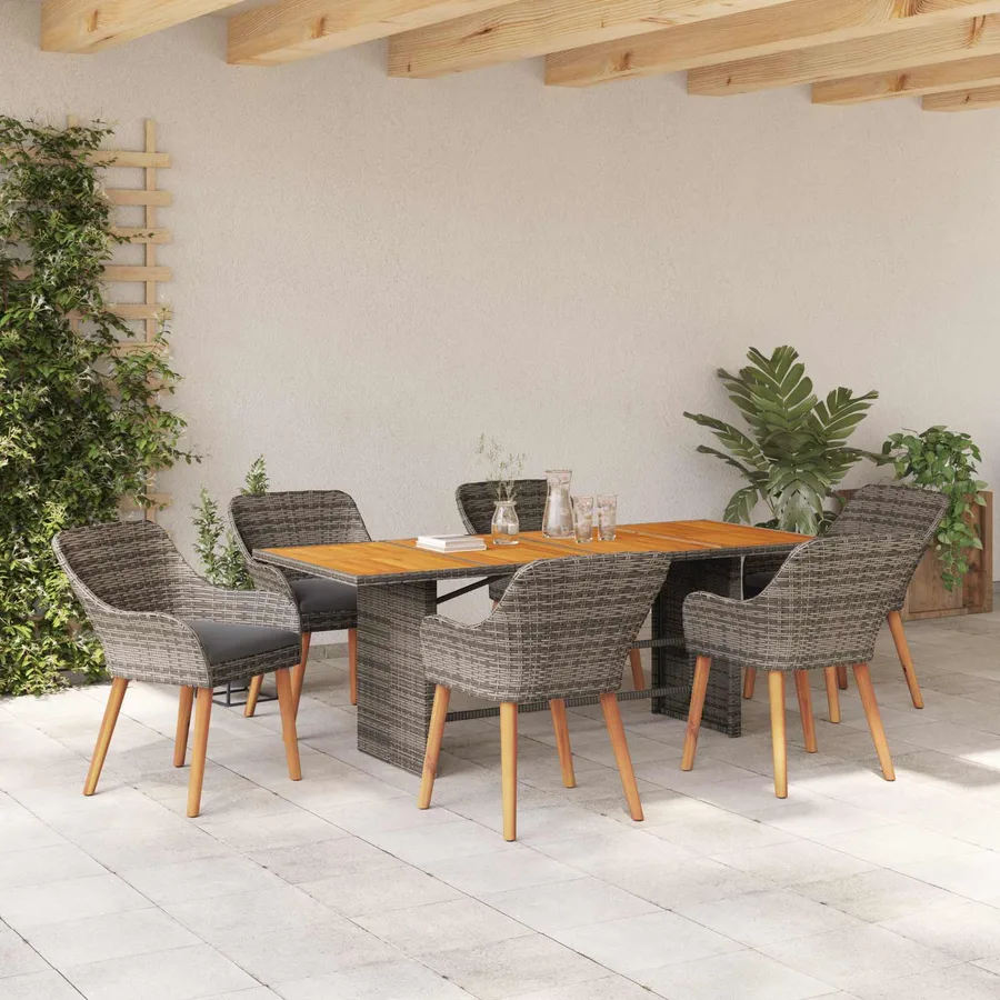 Ensemble de salle à manger pour jardin 7 pcs Gris polyrotin - 4