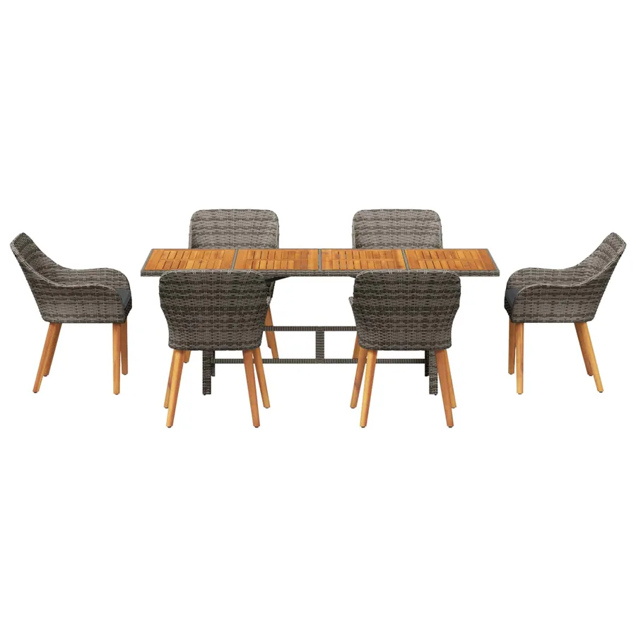 Ensemble de salle à manger pour jardin 7 pcs Gris polyrotin - 7