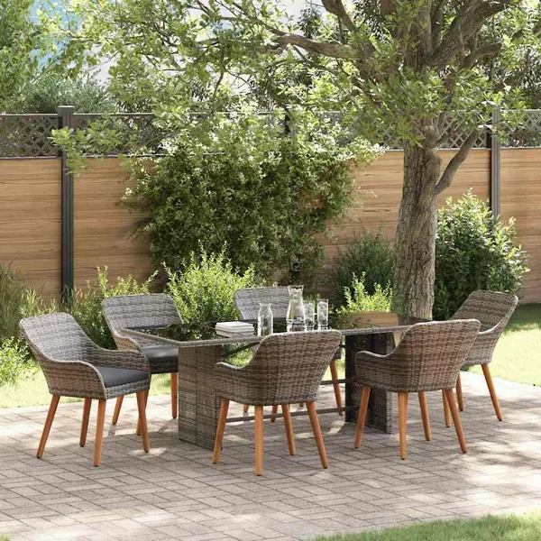 Ensemble de salle à manger pour jardin 7 pcs Gris polyrotin