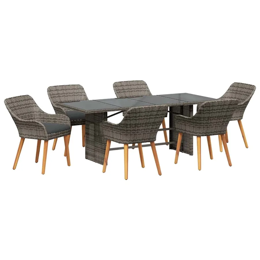 Ensemble de salle à manger pour jardin 7 pcs Gris polyrotin - 2