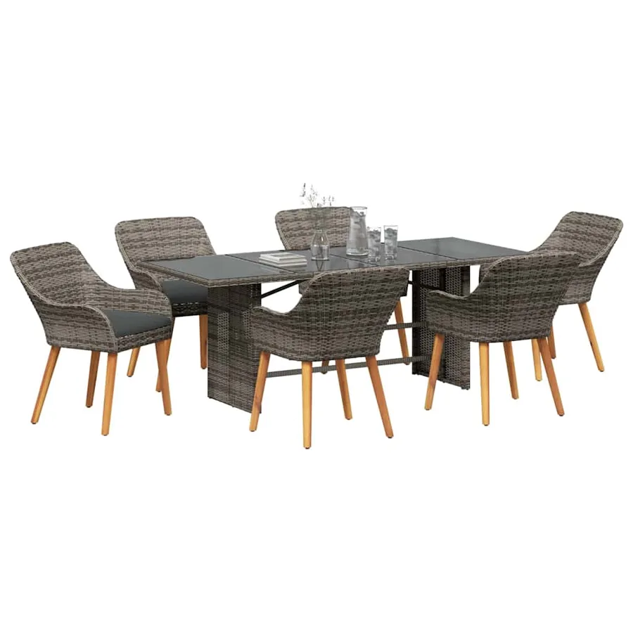 Ensemble de salle à manger pour jardin 7 pcs Gris polyrotin - 3