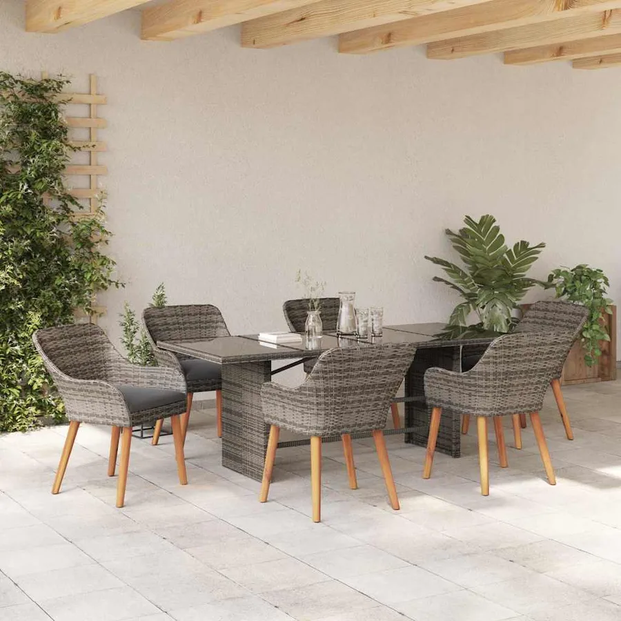 Ensemble de salle à manger pour jardin 7 pcs Gris polyrotin - 4