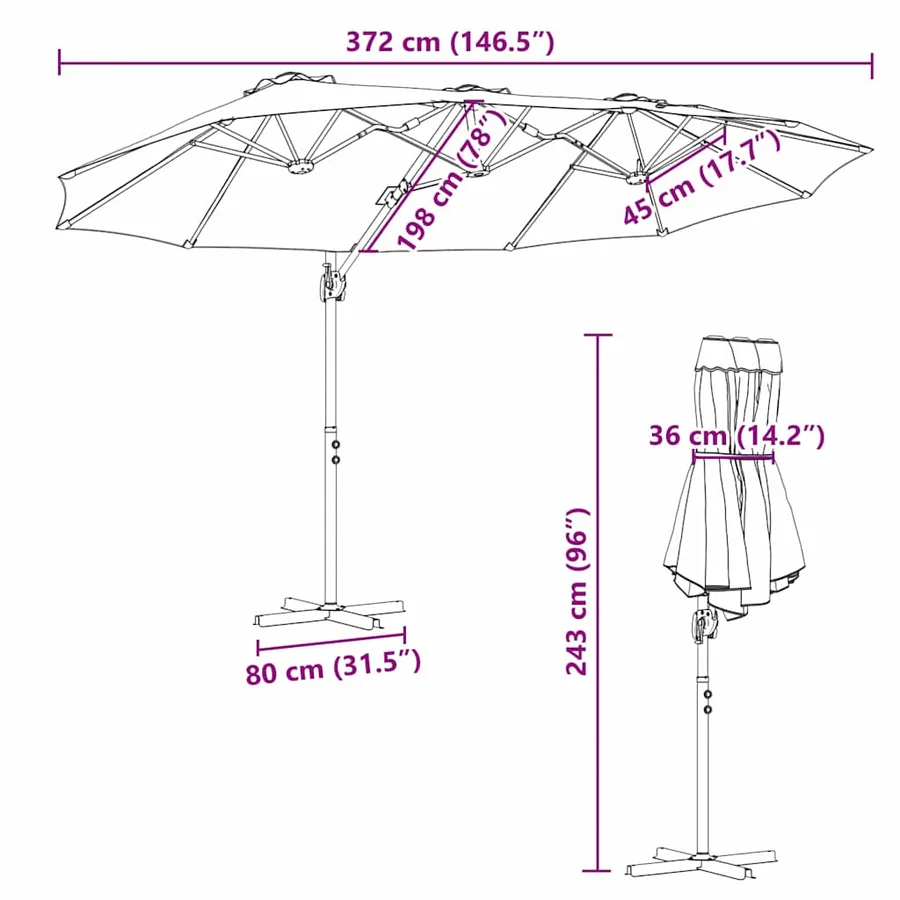 Parasol Bordeaux 372 x 198 x 243 cm Polyester et Aluminium - 13