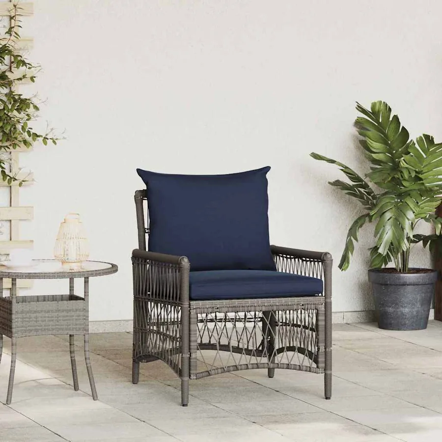 Chaise de jardin avec coussin Gris 73 x 61 x 77 cm polyrotin