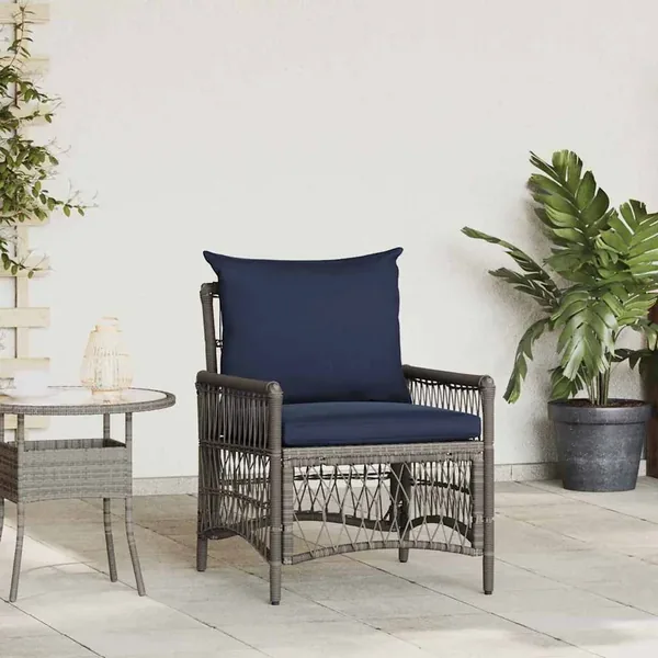 Chaise de jardin avec coussin Gris 73 x 61 x 77 cm polyrotin