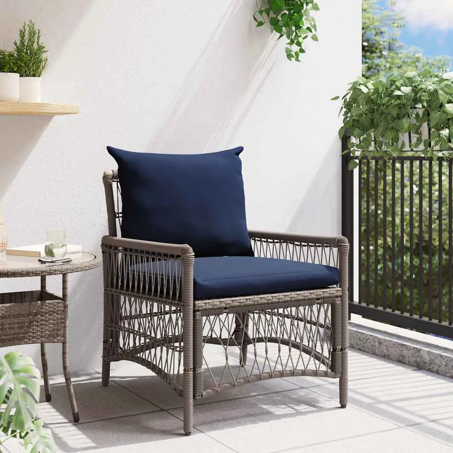 Chaise de jardin avec coussin Gris 73 x 61 x 77 cm polyrotin - 3