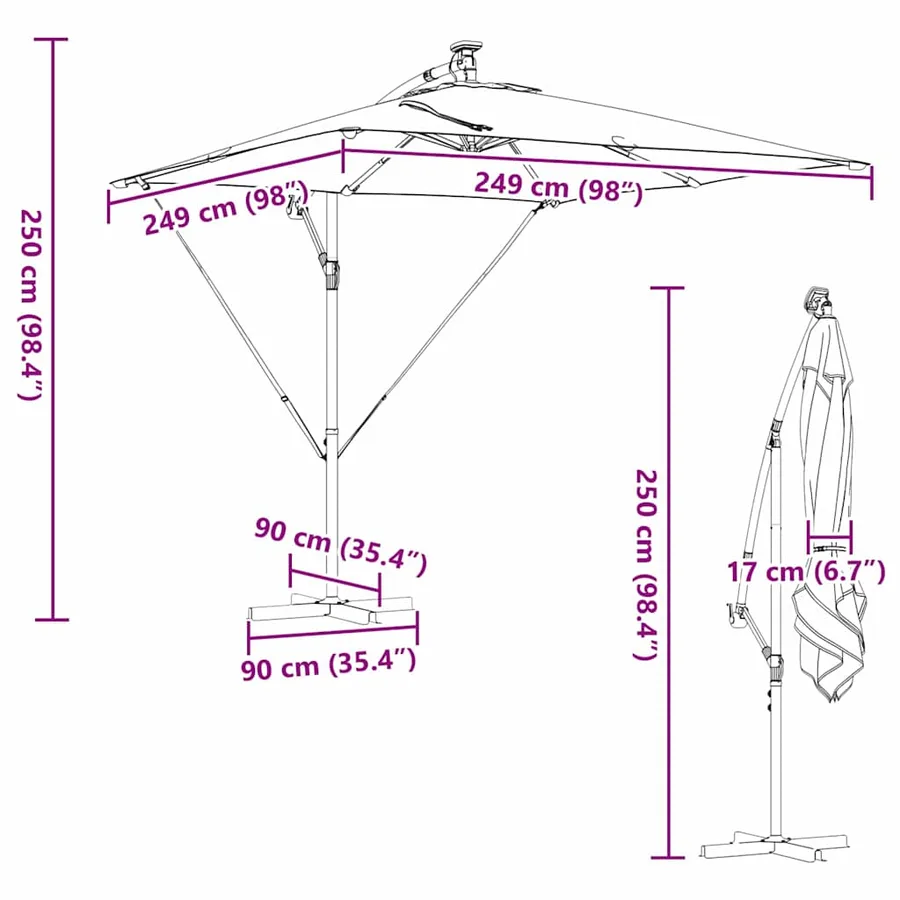Parasol Bordeaux 249 x 249 x 250 cm Polyester et Aluminium - 16