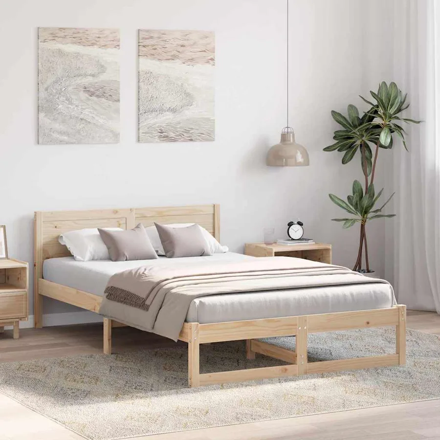 Cadre de lit avec tête de lit Naturel 120 x 190 cm Pin massif - 3