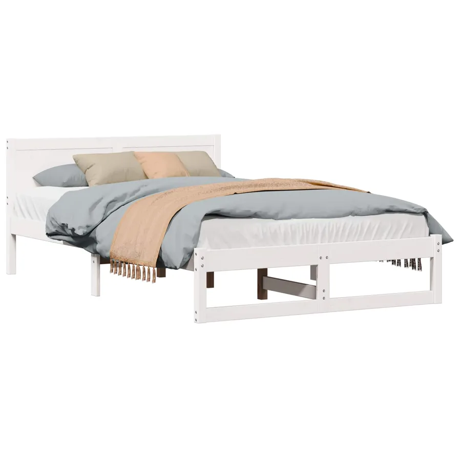 Cadre de lit avec tête de lit Blanc 135 x 190 cm Pin massif - 2