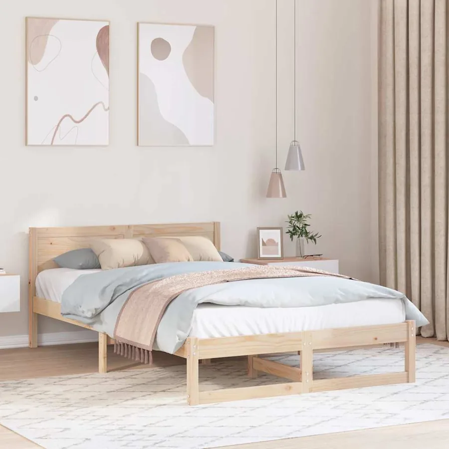 Cadre de lit avec tête de lit Naturel 120 x 200 cm Pin massif