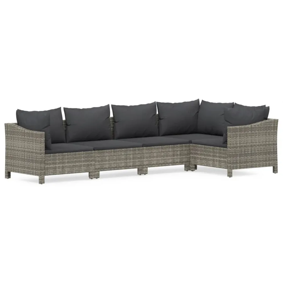 Salon de jardin 5 pcs avec coussins Gris Résine tressée - 2