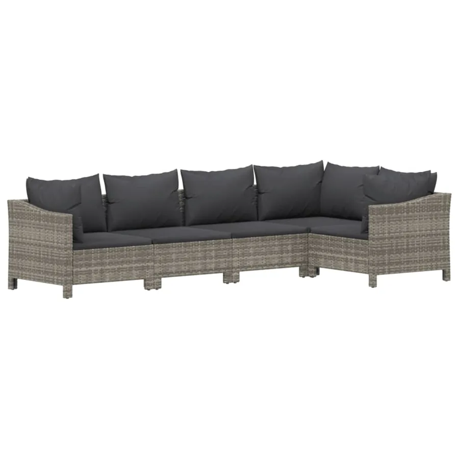 Salon de jardin 5 pcs avec coussins Gris Résine tressée - 3
