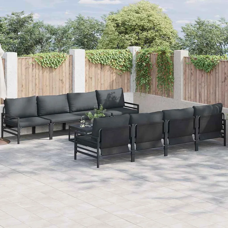 Ensemble de canapé de jardin avec coussin 9 pcs Noir Acier