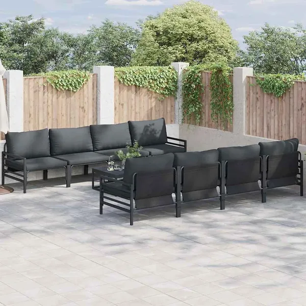 Ensemble de canapé de jardin avec coussin 9 pcs Noir Acier